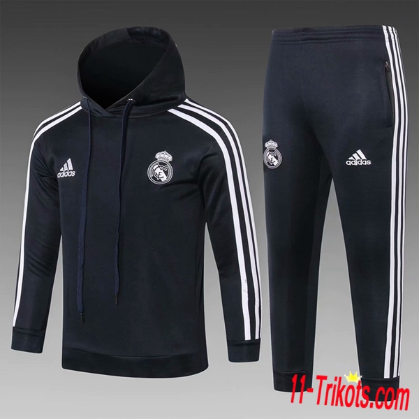 Neuestes Fussball Real Madrid Kinder Trainingsanzug mit kappe Schwarz 2018 2019 | 11-trikots