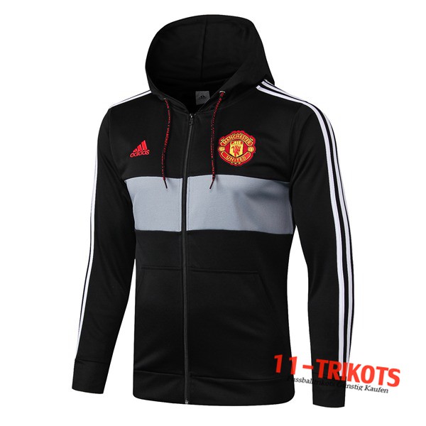 Chaqueta Futbol Con Capucha Manchester United Negro Gris 2019/2020