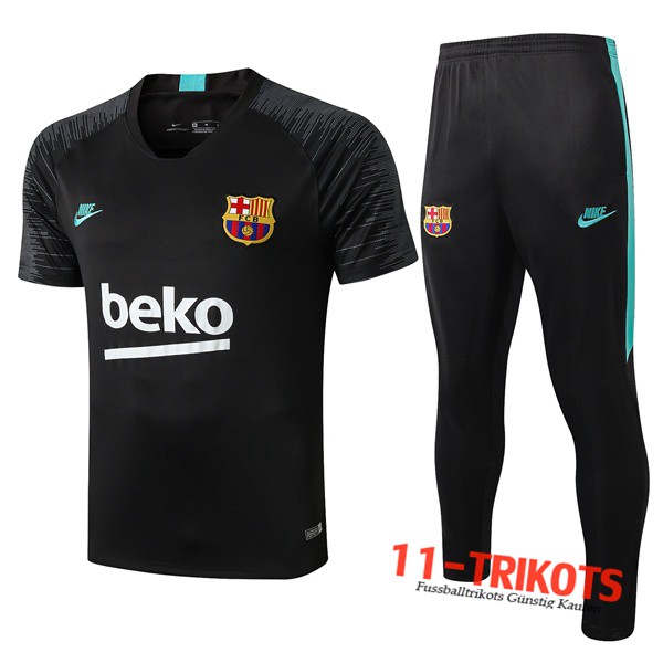 Neuestes Fussball T-Shirts FC Barcelona Trainingstrikot + Hose Schwarz Grün 2019 2020 | 11-trikots