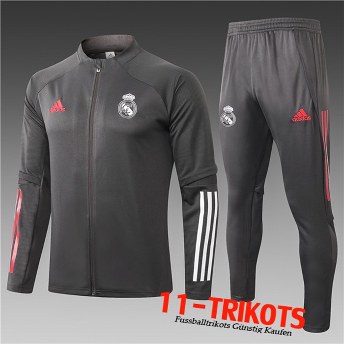 Neuestes Real Madrid Kinder Trainingsanzug (Jacke) Dunkelgrau 2020/2021 | 11-Trikots