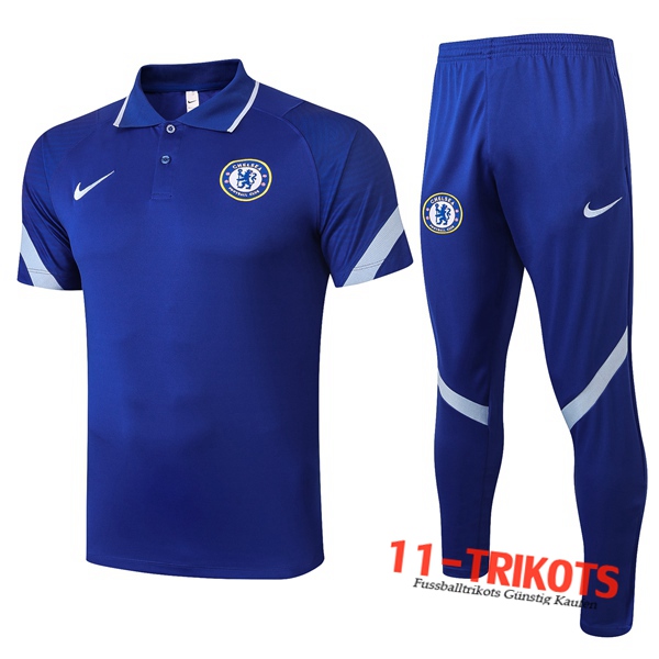 Neuestes Fussball FC Chelsea Poloshirt + Hose Blau 2020/2021