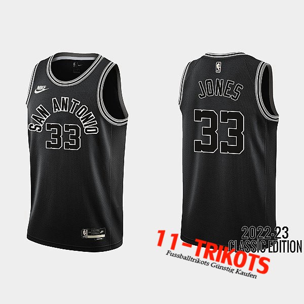 San Antonio Spurs Trikots (JONES #33) 2022/23 Schwarz