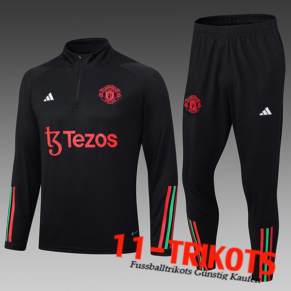 Manchester United Trainingsanzug Kinder Schwarz 2023/2024 -02