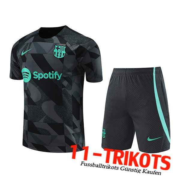 FC Barcelona Trainingstrikot + Shorts Schwarz/Grau/Grün 2023/2024 -02