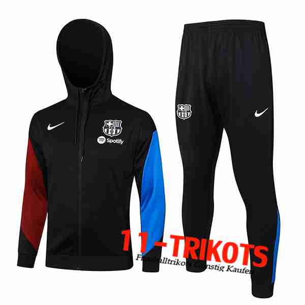 FC Barcelona Trainingsanzug Mit Kapuze Trainingsjacke Windbreaker Schwarz/Rot/Blau 2024/2025