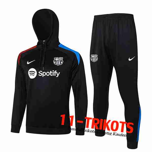 FC Barcelona Trainingsanzug Mit Kapuze Trainingsjacke Windbreaker Schwarz/Rot/Blau 2024/2025 -02