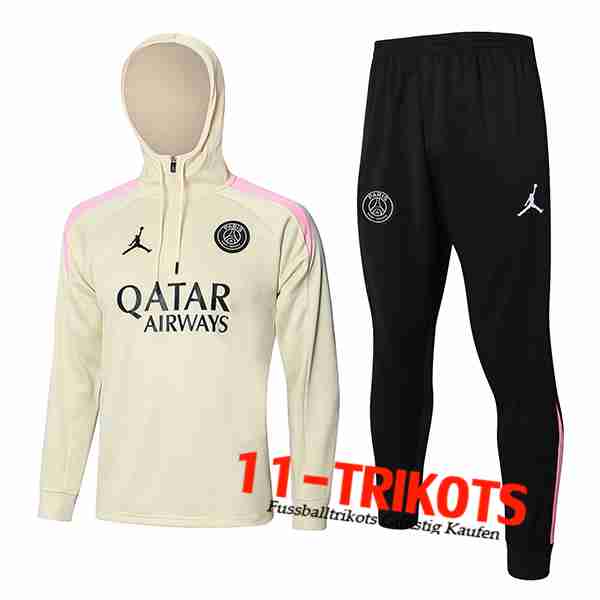 PSG Trainingsanzug Mit Kapuze Trainingsjacke Windbreaker Beige/Rosa 2024/2025