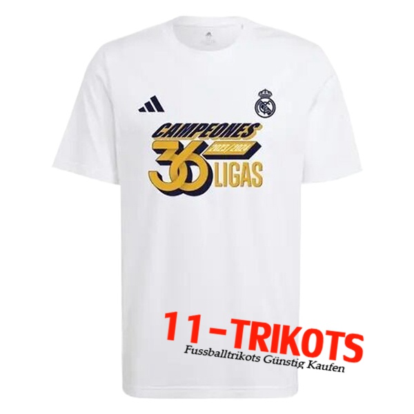 Real Madrid Fussball Trikots T-Shirt 36 LIGAS Champions Cotton Weiß 2024/2025