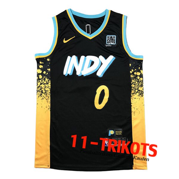 Indiana Pacers Trikot (HALIBURTON #0) 2024/25 Schwarz/Gelb -03