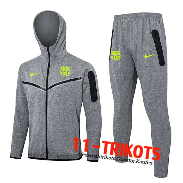 FC Barcelona Trainingsanzug Mit Kapuze Trainingsjacke Windbreaker Grau 2024/2025 -02