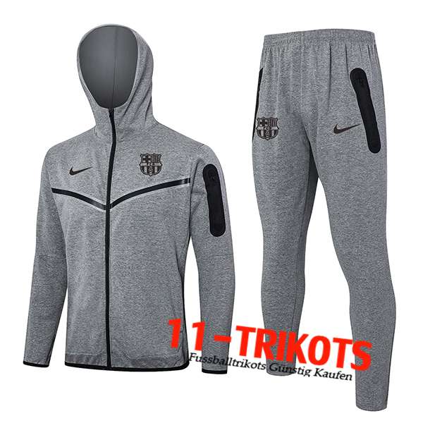 FC Barcelona Trainingsanzug Mit Kapuze Trainingsjacke Windbreaker Grau 2024/2025 -03