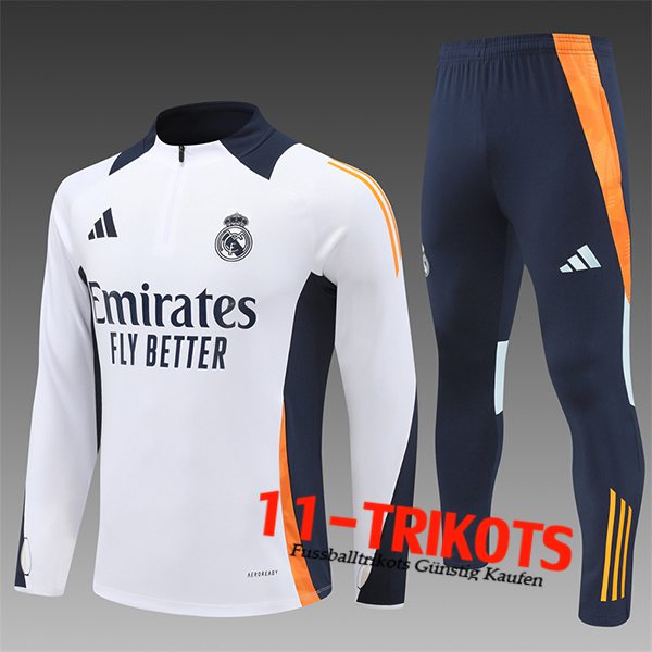 Real Madrid Trainingsanzug Kinder Weiß/Orange/Blau 2024/2025