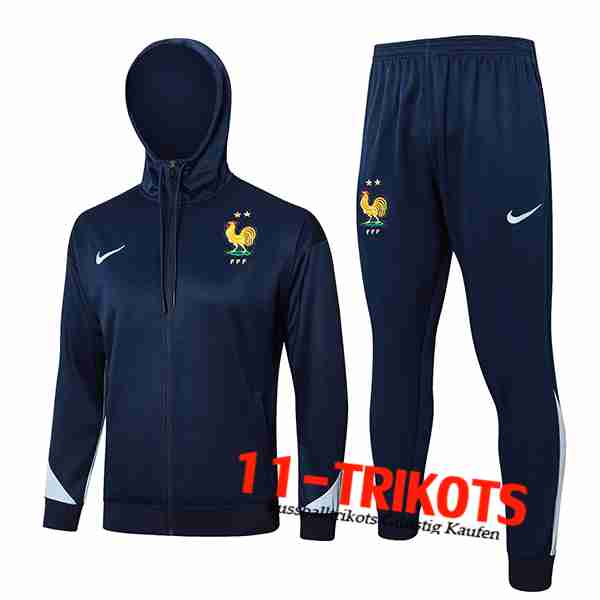 Frankreich Trainingsanzug Mit Kapuze Trainingsjacke Windbreaker Dunkelblau 2024/2025 -02