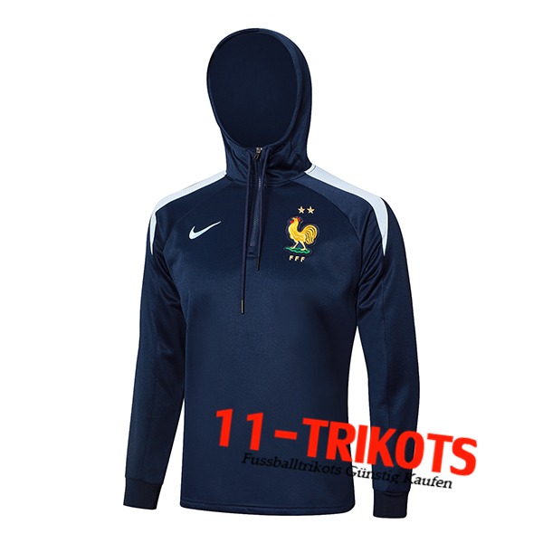 Frankreich Trainingsanzug Mit Kapuze Trainingsjacke Windbreaker Dunkelblau 2024/2025 -03