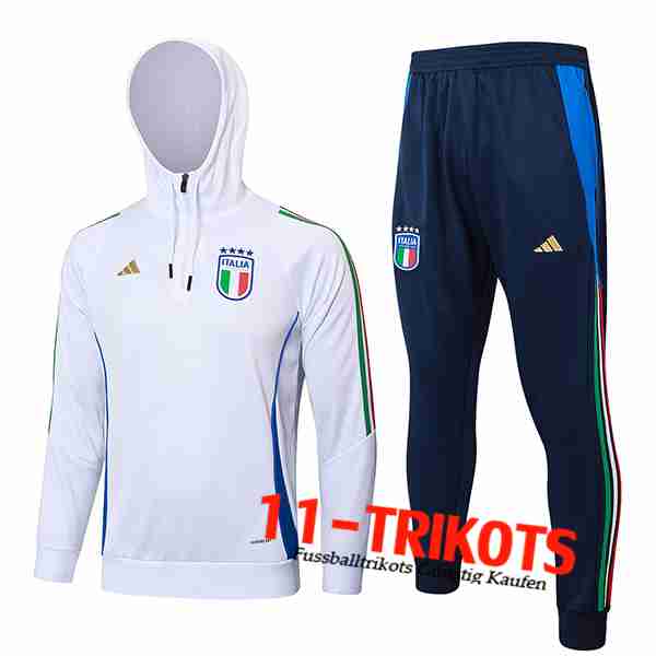 Italien Trainingsanzug Mit Kapuze Trainingsjacke Windbreaker Weiß/Blau 2024/2025