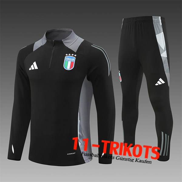 Italien Trainingsanzug Kinder Schwarz/Grau 2024/2025 -02