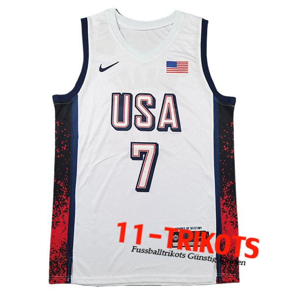 USA Trikot (DURANT #7) 2024/25 Weiß/Schwarz/Rot