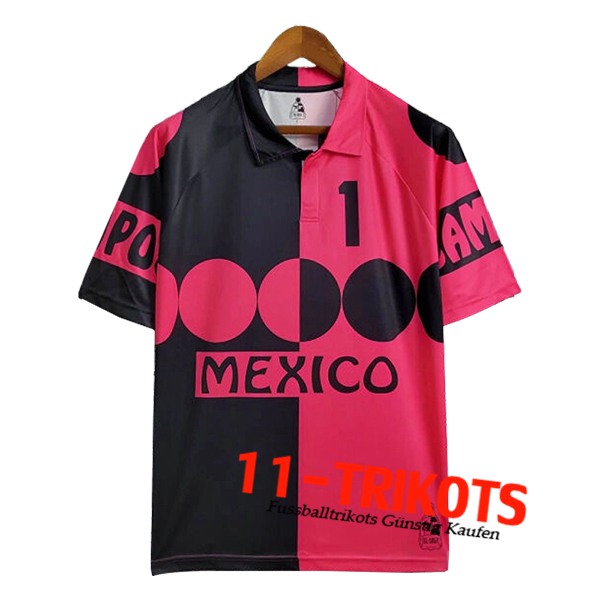 Mexiko Fussball Trikots Retro Torhuter Schwarz/Rosa 1998