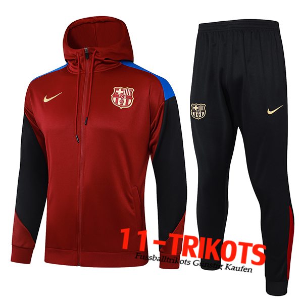 FC Barcelona Trainingsanzug Mit Kapuze Trainingsjacke Windbreaker Rot/Schwarz 2024/2025