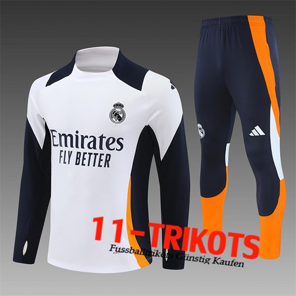 Real Madrid Trainingsanzug Kinder Weiß/Schwarz/Orange 2024/2025