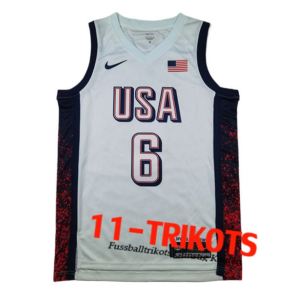 USA NBA Trikot (JAMES #6) 2024/25 Weiß/Schwarz/Rot