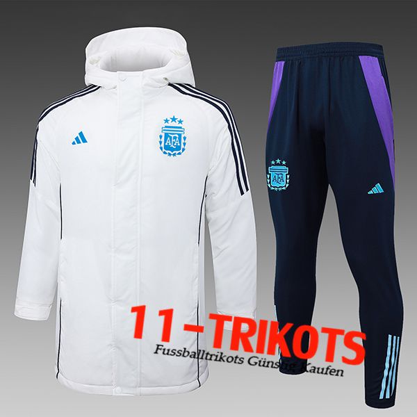 Argentinien Trainingsanzug Daunenjacke Mit Kapuze Weiß/Schwarz/Blau 2024/2025