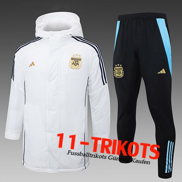 Argentinien Trainingsanzug Daunenjacke Mit Kapuze Weiß/Schwarz/Gelb 2024/2025