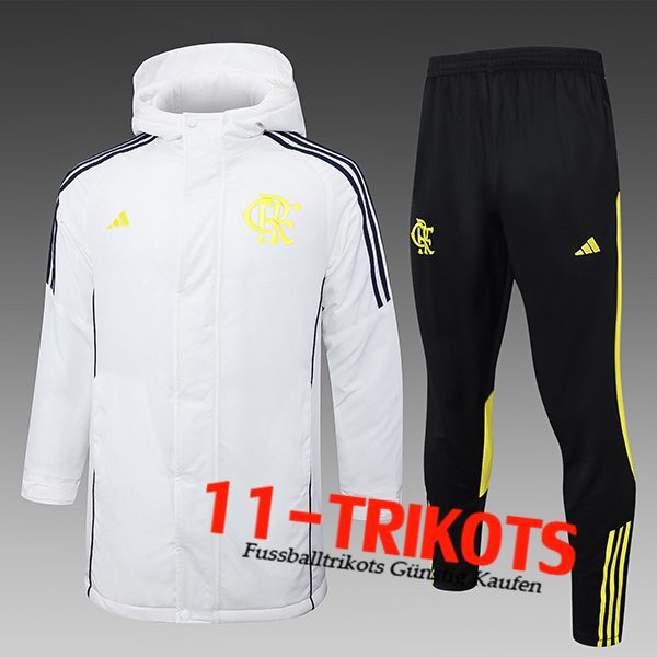 Flamengo Trainingsanzug Daunenjacke Mit Kapuze Weiß/Schwarz/Gelb 2024/2025