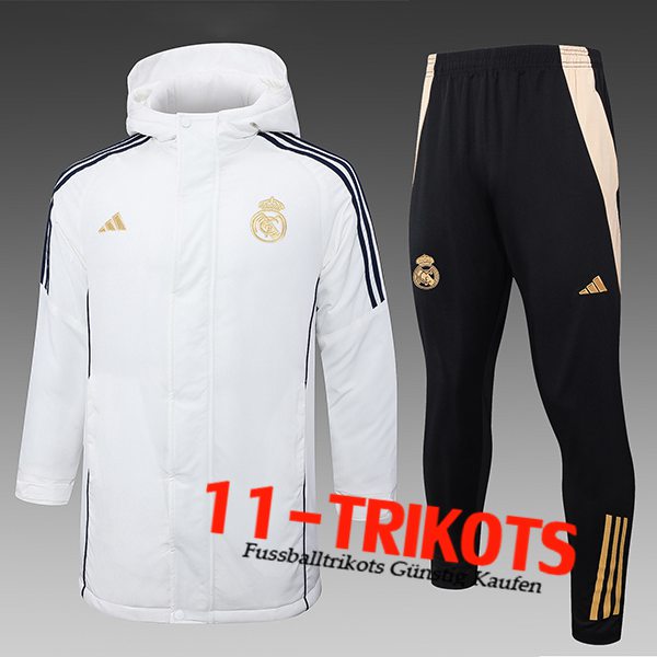 Real Madrid Trainingsanzug Daunenjacke Mit Kapuze Weiß/Schwarz/Gelb 2024/2025