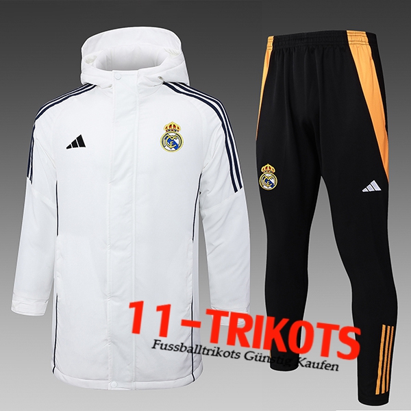 Real Madrid Trainingsanzug Daunenjacke Mit Kapuze Weiß/Schwarz/Orange 2024/2025