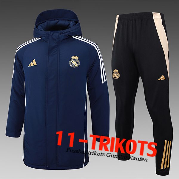 Real Madrid Trainingsanzug Daunenjacke Mit Kapuze Blau/Weiß/Gelb 2024/2025