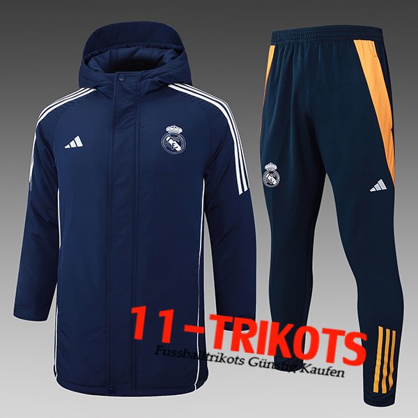 Real Madrid Trainingsanzug Daunenjacke Mit Kapuze Blau/Weiß/Orange 2024/2025