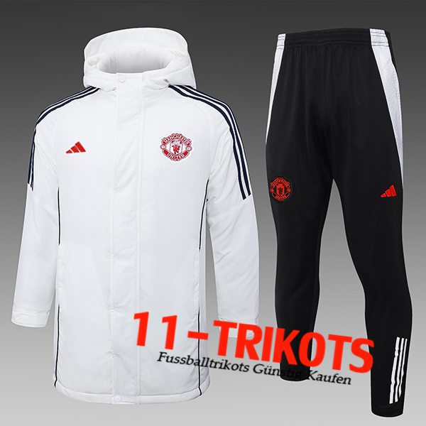 Manchester United Trainingsanzug Daunenjacke Mit Kapuze Weiß/Schwarz 2024/2025