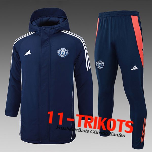 Manchester United Trainingsanzug Daunenjacke Mit Kapuze Blau/Weiß/Orange 2024/2025