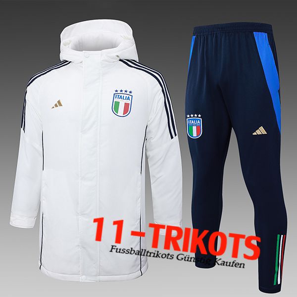 Italien Trainingsanzug Daunenjacke Mit Kapuze Weiß/Schwarz 2024/2025