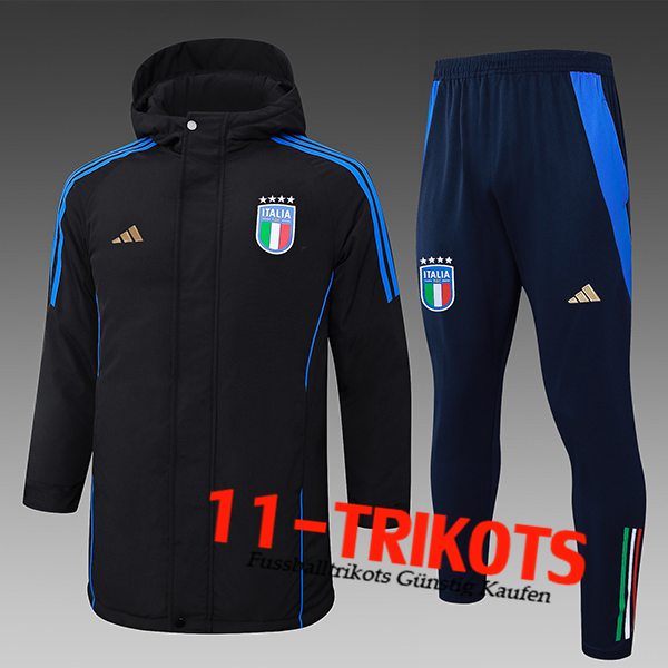 Italien Trainingsanzug Daunenjacke Mit Kapuze Schwarz/Blau 2024/2025