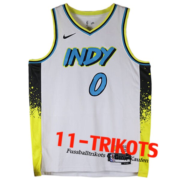 Indiana Pacers Trikot (HALIBURTON #0) 2024/25 Weiß/Gelb/Schwarz/Blau