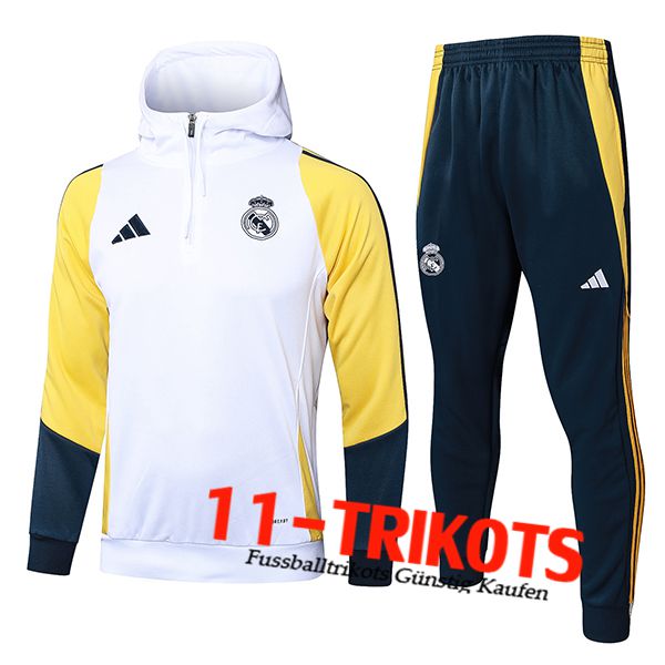 Real Madrid Trainingsanzug Mit Kapuze Trainingsjacke Windbreaker Weiß/Gelb/Blau 2024/2025