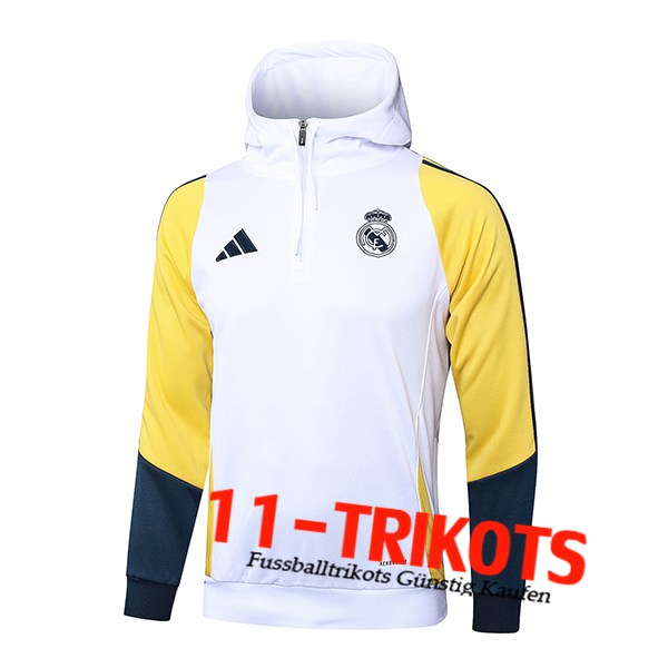 Real Madrid Trainingsjacke Mit Kapuze Weiß/Gelb/Blau 2024/2025